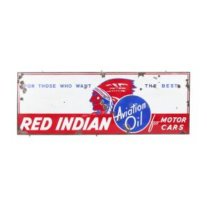 Canadian 1930s single-sided porcelain Red Indian Aviation Motor Oil sign (“For Those Who Want the Best”), 26 ¼ inches by 72 ½ inches and graded 8.0. Estimate: CA$20,000-$25,000.