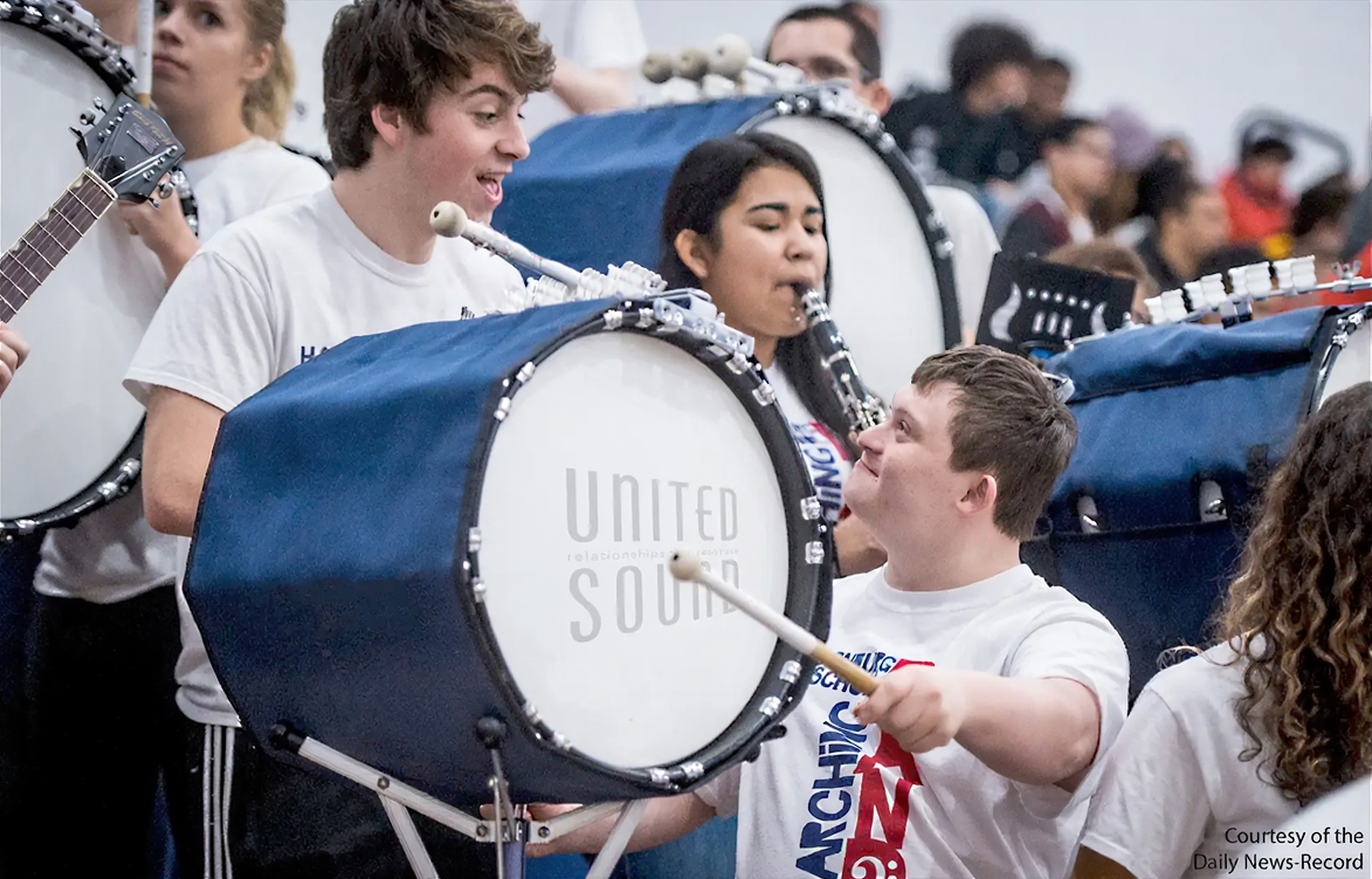 A new peer-reviewed study published in Advances in Mind-Body Medicine (ADVANCES, Winter 2026, VOL The United Sound student is encouraged by his mentor to play the base drum.